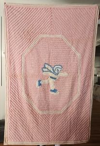 Vintage Chenille Baby Blanket with Ice Skater